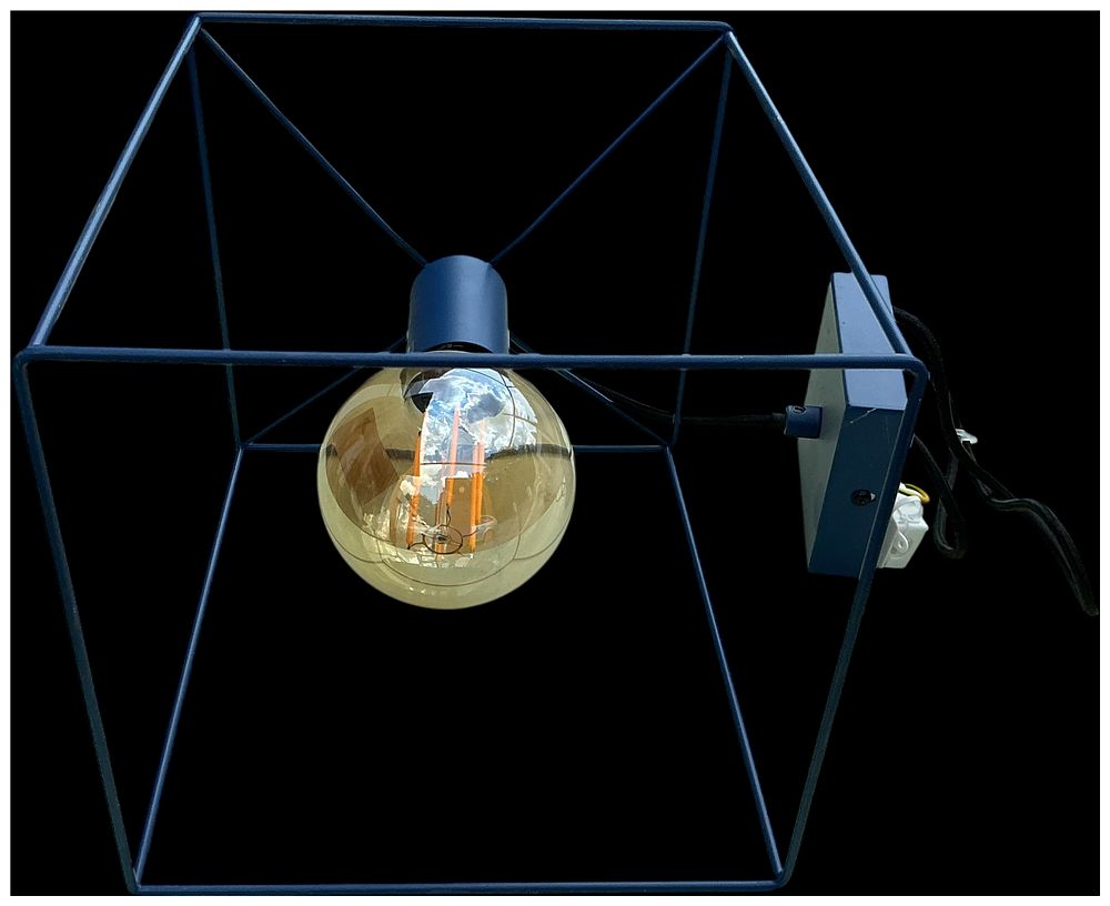 Lot 226: A Contemporary Blue Painted Metal Cubic Cage Table Lamp Attributed to Serax