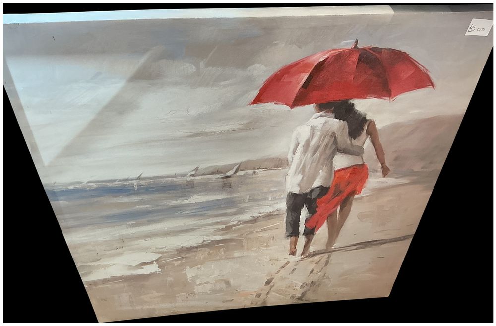 Lot 258: An Impressionistic Beach Scene in the Style of Richard Macneil