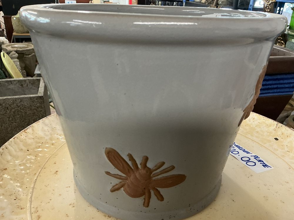 Lot 306: A Large Glazed Ceramic Garden Planter with Relief Bee Decoration