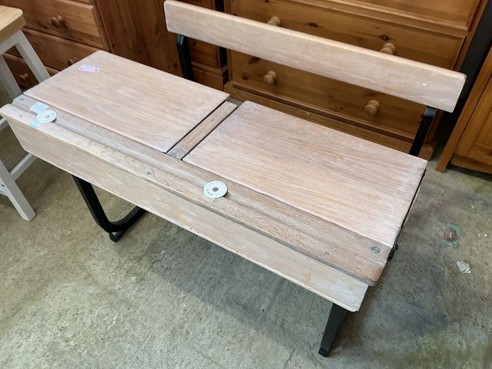 Lot 315: Vintage Double School Desk and Bench by Lancashire Newall