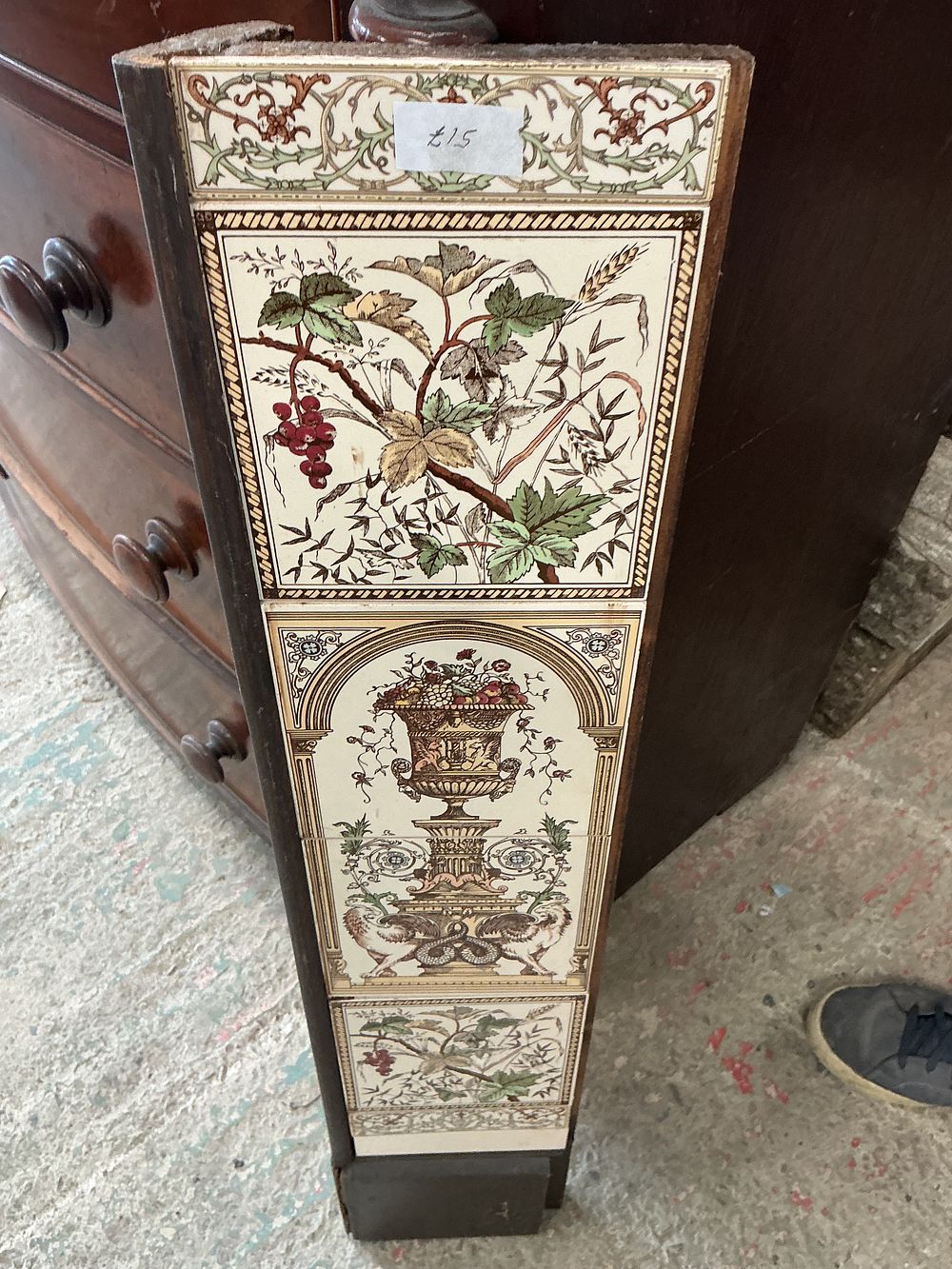 Lot 325: A Late Victorian Stained Hardwood Chest with Aesthetic Movement Style Inset Tiles