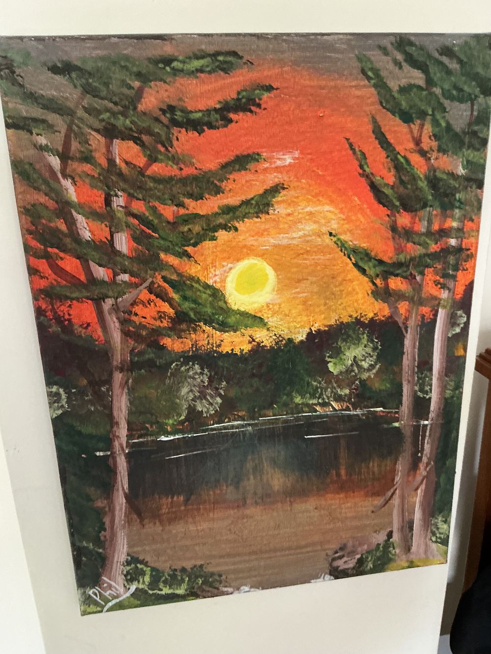 Lot 360: Phil Foster, Contemporary Naive Landscape with Sunset