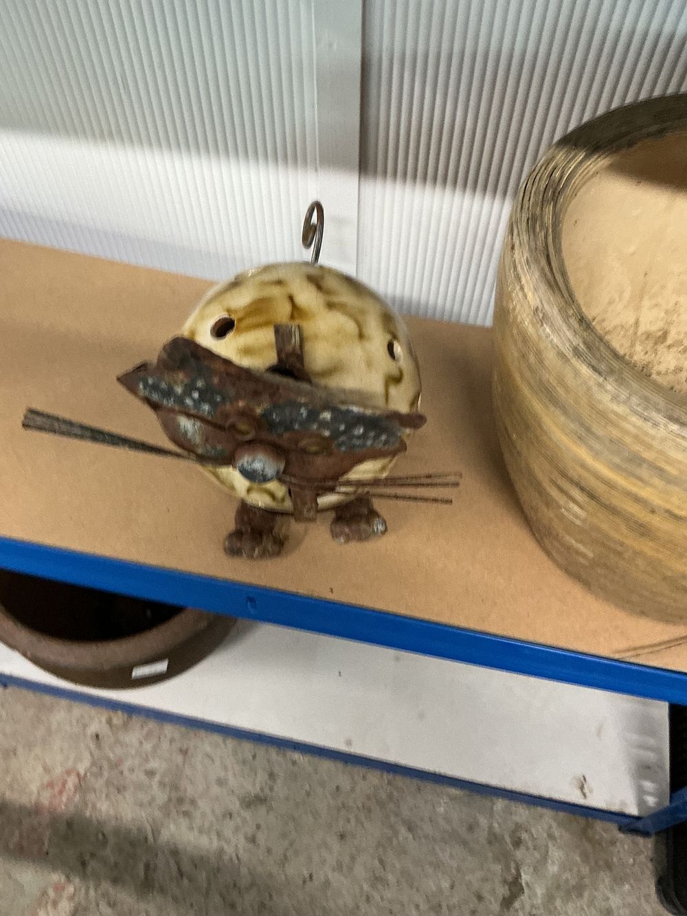 Lot 393: A Contemporary Ceramic and Metal Cat Figurine Candle Holder