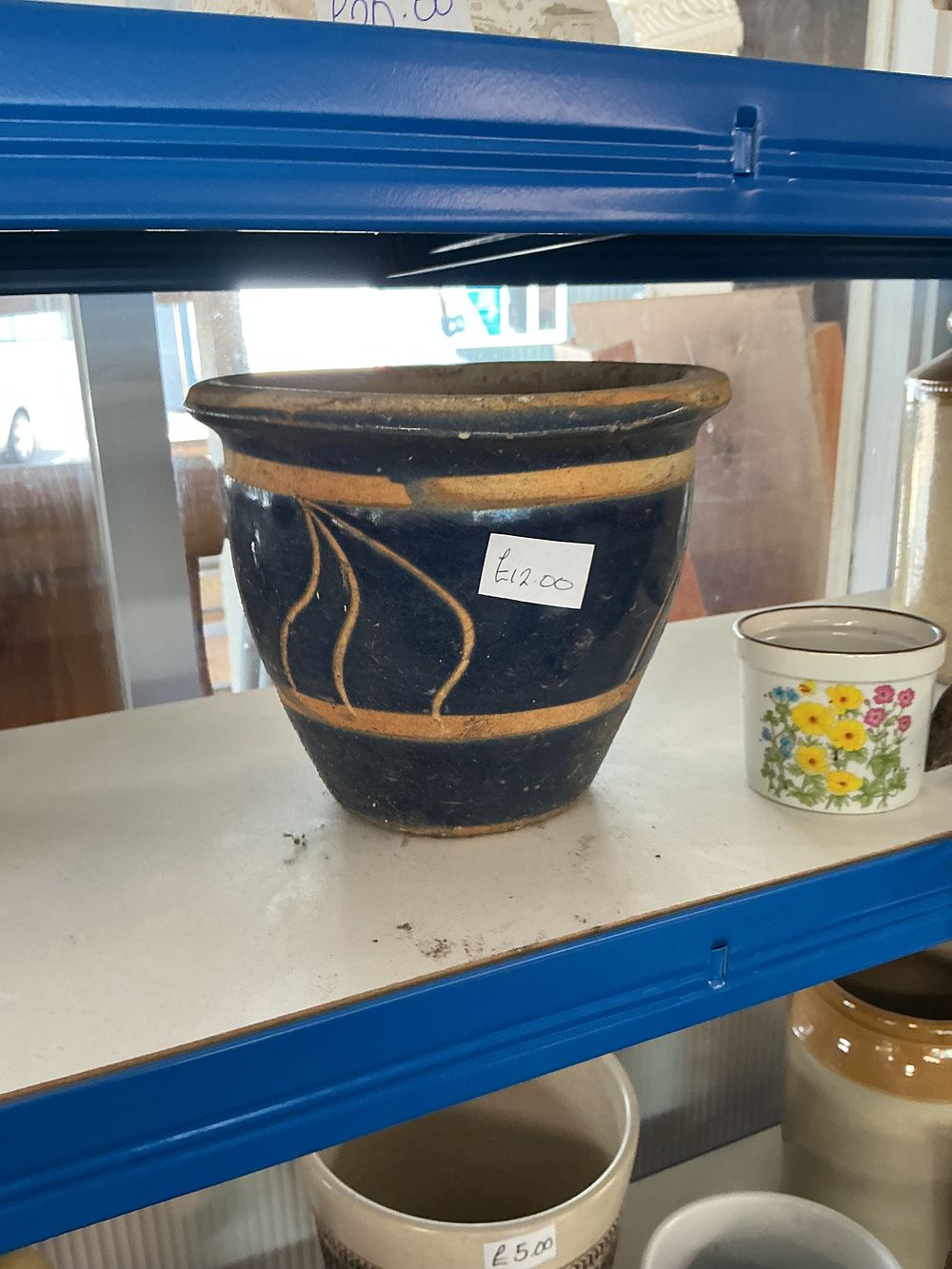 Lot 397: A Slip-Decorated Cobalt Blue Glazed Stoneware Planter
