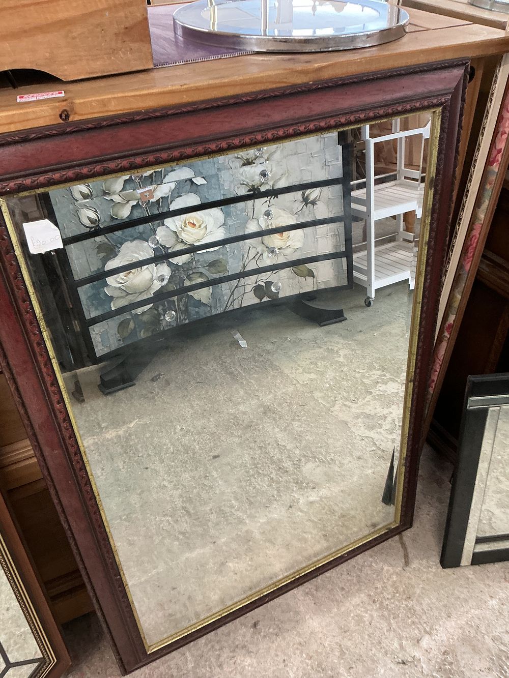 Lot 426: Large Late Victorian Stained Wood Wall Mirror with Gilded Slip