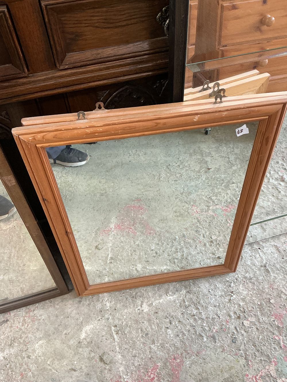 Lot 427: A Rectangular Pine Framed Mirror