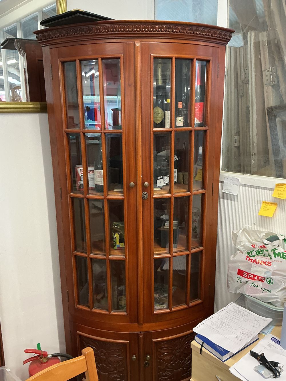 Lot 460: Mid-20th Century Mahogany Bow-Fronted Corner Display Cabinet