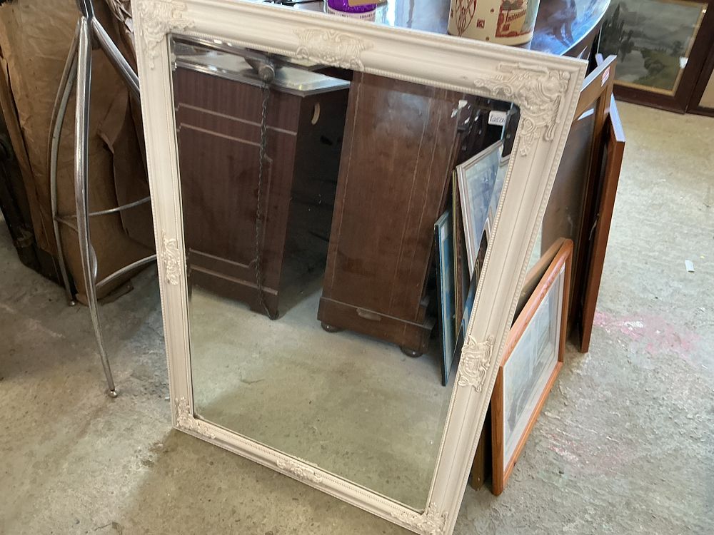 Lot 461: Large Rococo Revival Style Rectangular Wall Mirror with Off-White Painted Frame