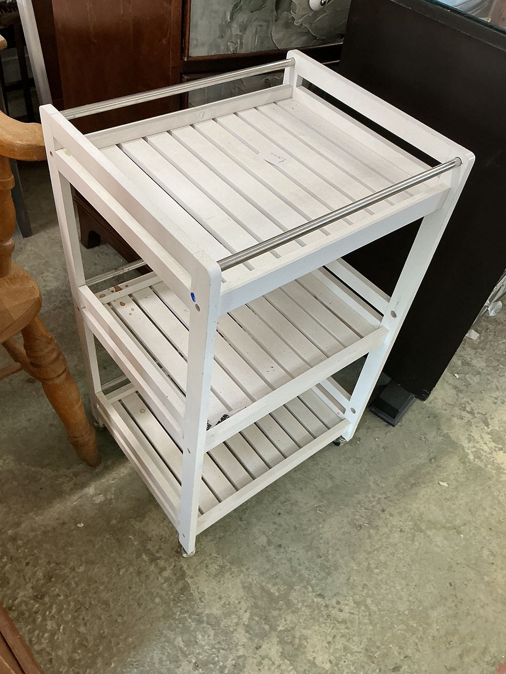 Lot 468: Contemporary White-Painted Wooden Three-Tier Utility Trolley