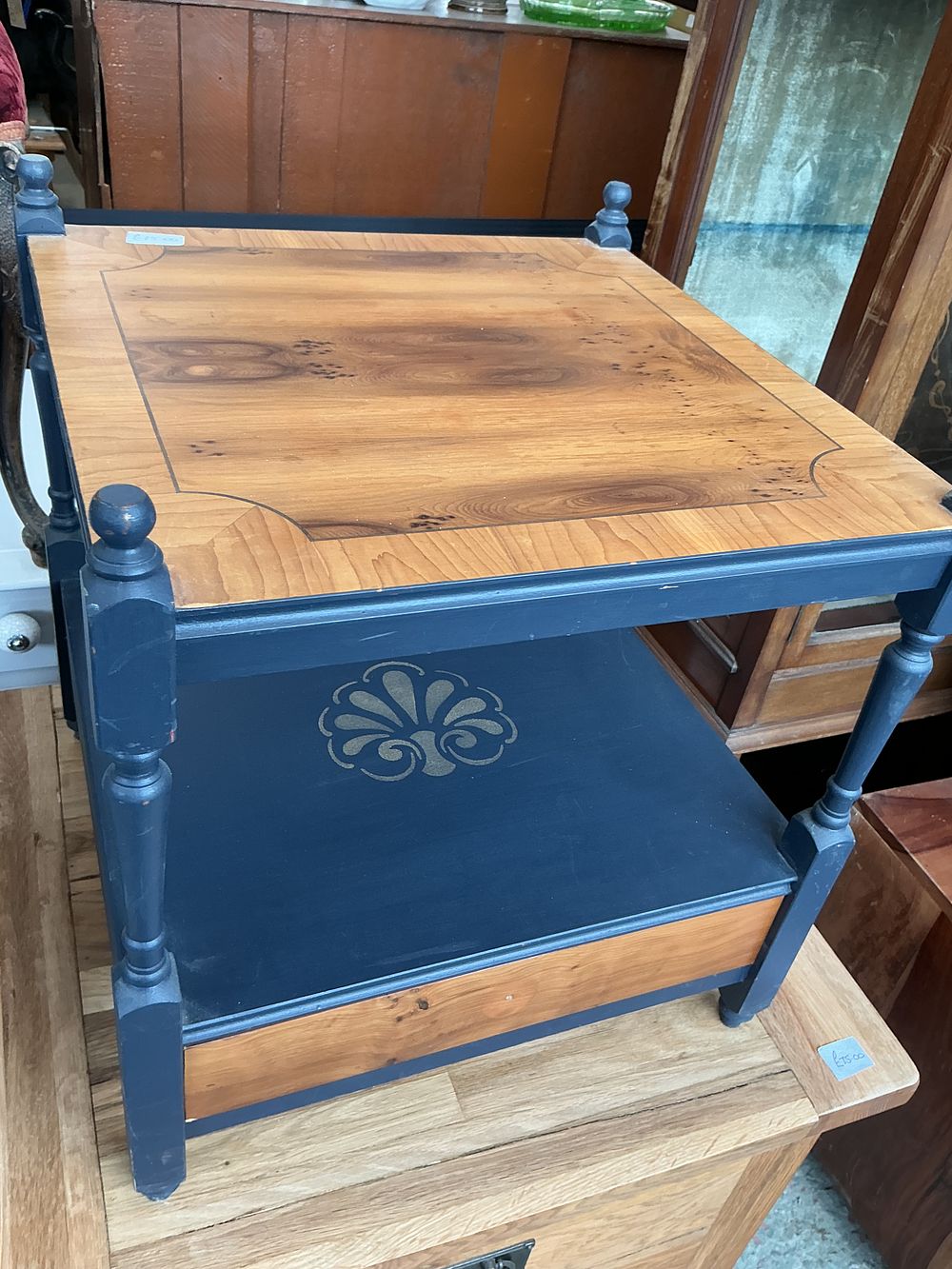 Lot 470: Late Victorian Style Painted and Inlaid Walnut Magazine Table
