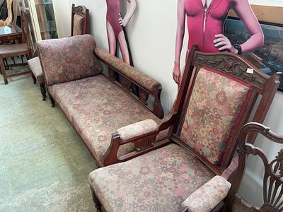 A Trio of Late Victorian Renaissance Style Carved Hardwood and Tapestry Upholstered Parlour Seating