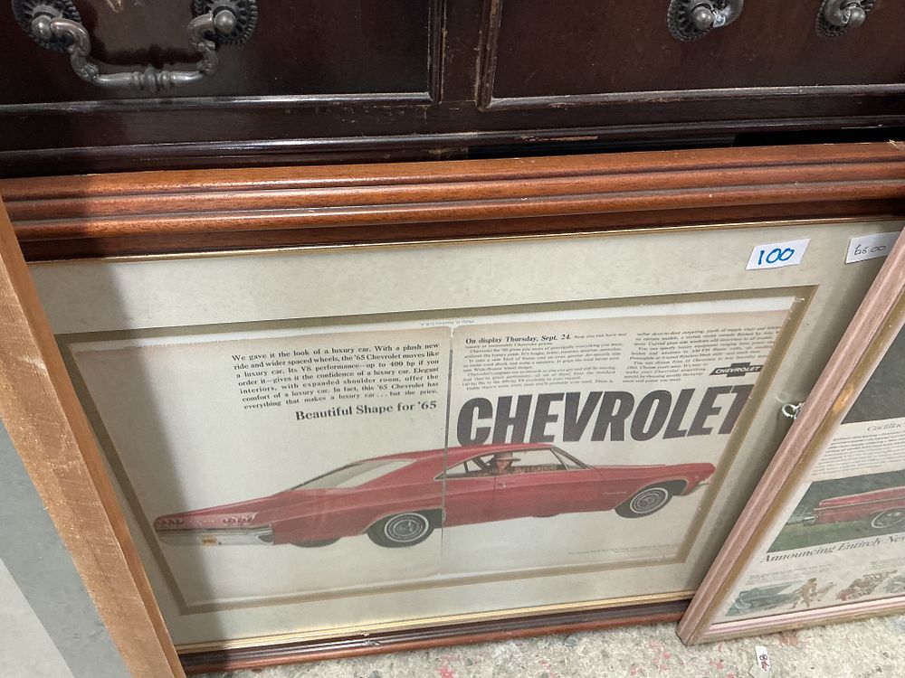 Lot 477: Framed Philip D. Hawkins G.R.A. Print of a 1965 Chevrolet Advertisement