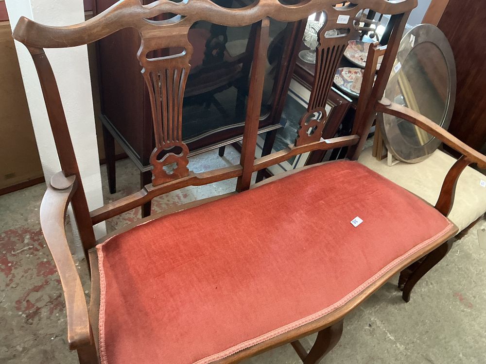 Lot 479: A George III style mahogany double chair-back settee in the Hepplewhite manner