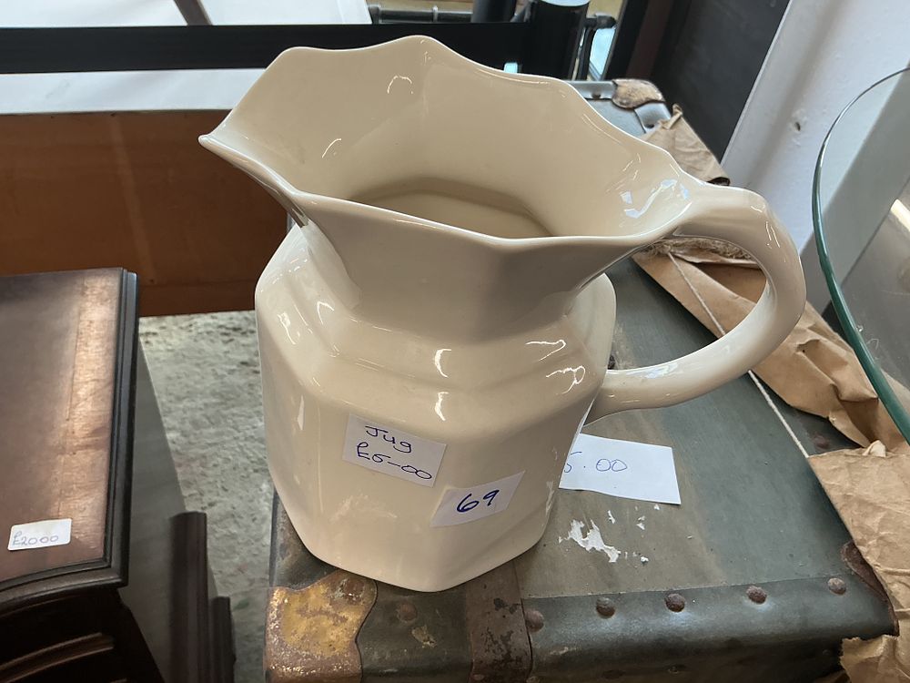 Lot 482: White Glazed Ironstone Octagonal Pitcher
