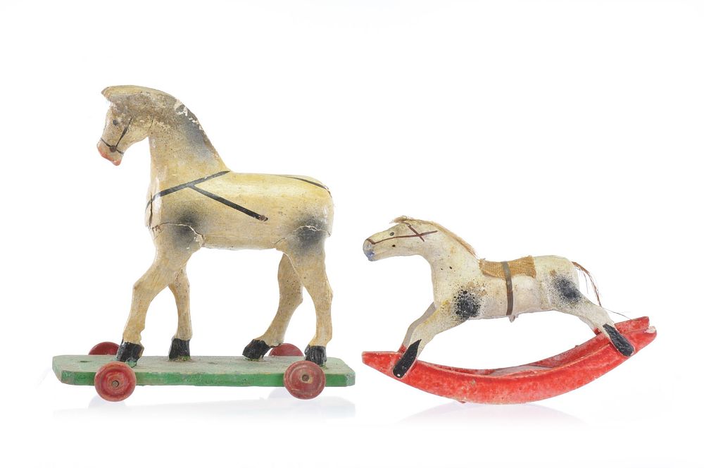 Lot 155: Early Wooden Rocking Horse and Platform Toy, likely German