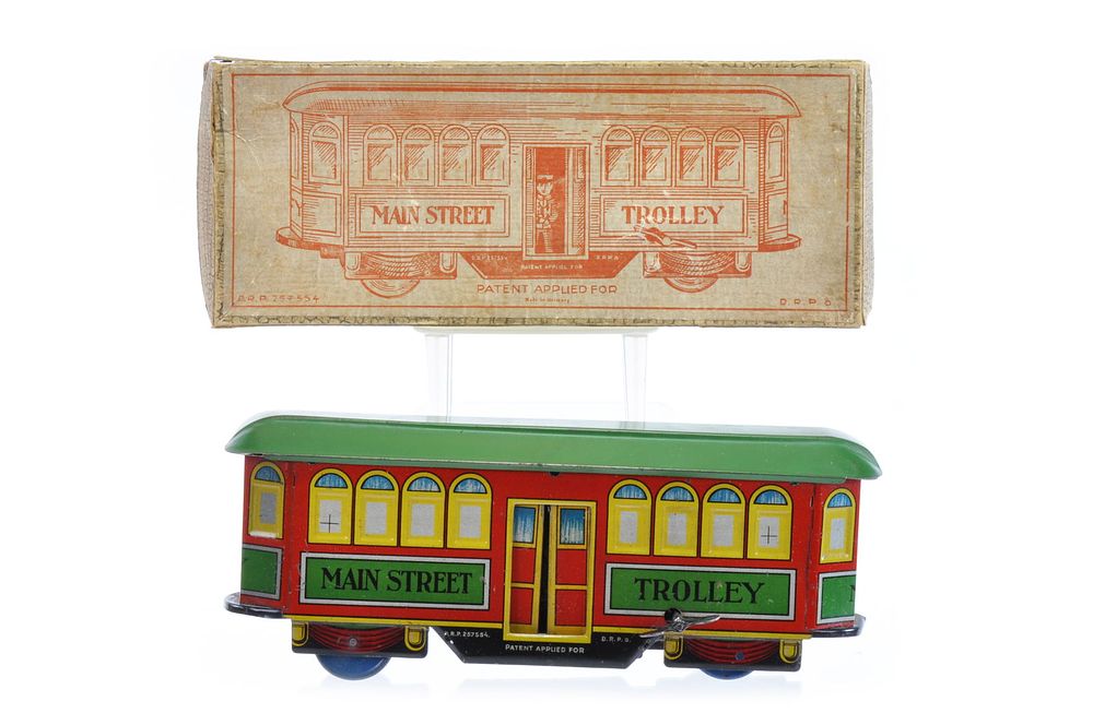 Lot 180: H. Fischer Main Street Trolley Tin Windup, Nifty Toys Boxed