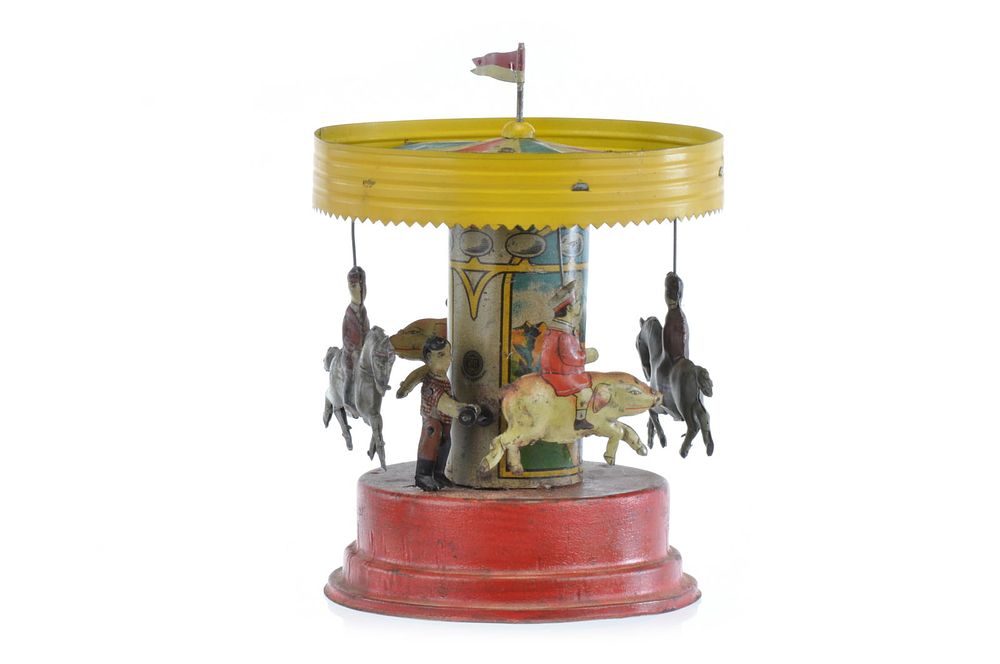 Lot 182: S. Gunthermann Tin Horse and Pig Carousel with Riders