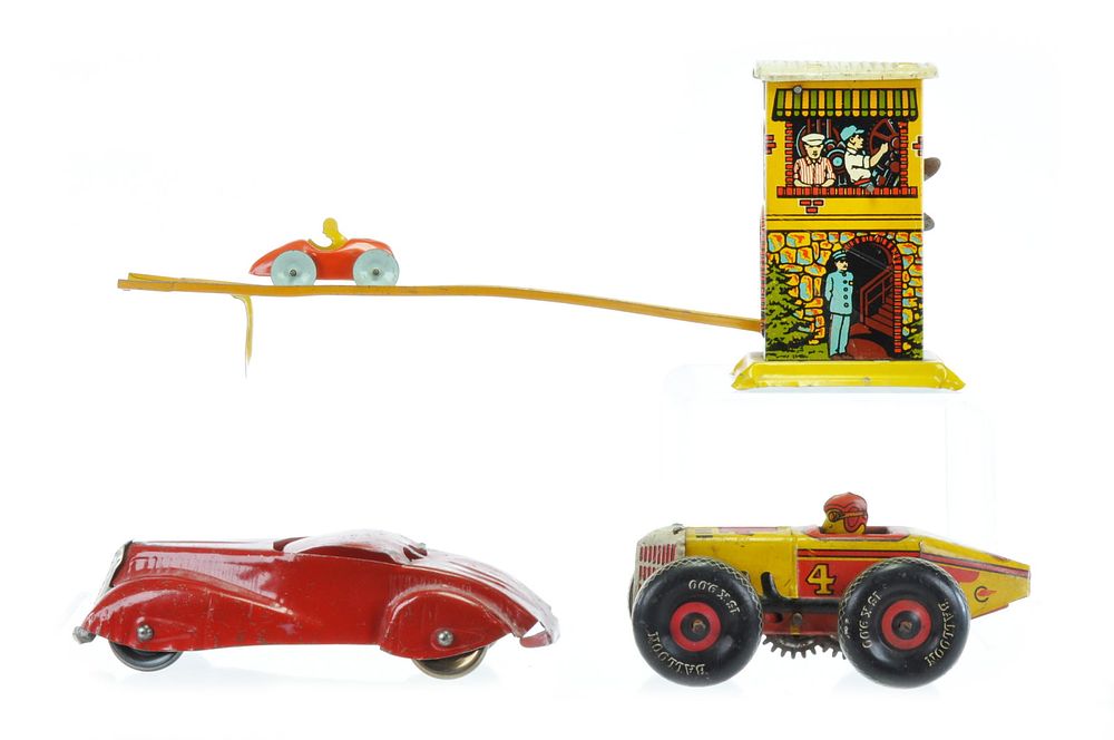 Lot 204: Marx and Unique Art Tin lot of Car Toys