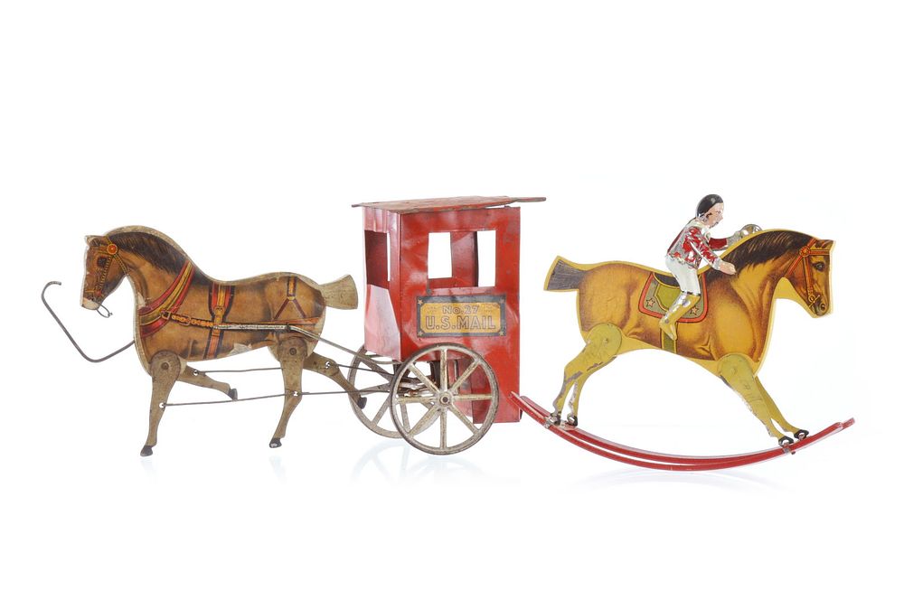 Lot 239: Gibbs Rocking Horse and No. 17 U.S. Mail Cart