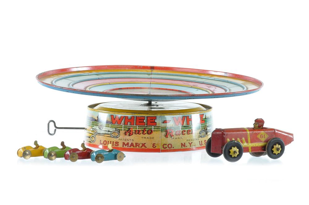 Lot 242: Marx Whee-Whiz Auto Racer Track and Car #61 Tin Windups