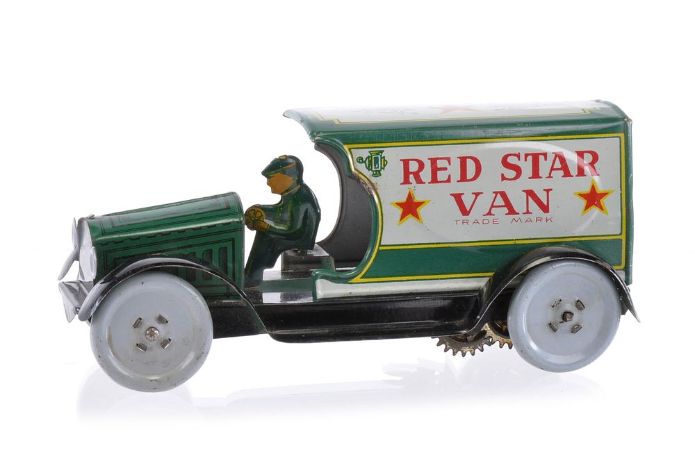 Lot 244: Strauss Red Star Van Tin Truck Windup