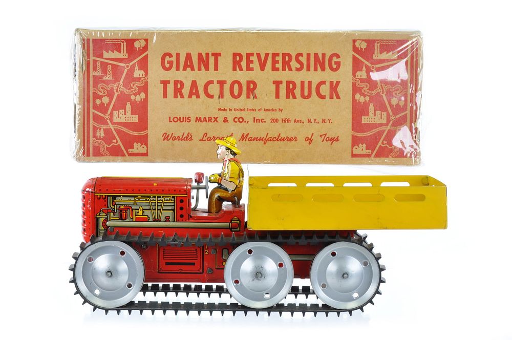 Lot 252: Marx Large Boxed Tin Windup Six Wheel Giant Tractor Truck