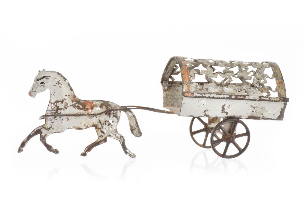 Lot 264: Fallows Early American Horse Drawn Tin Cart with Stars
