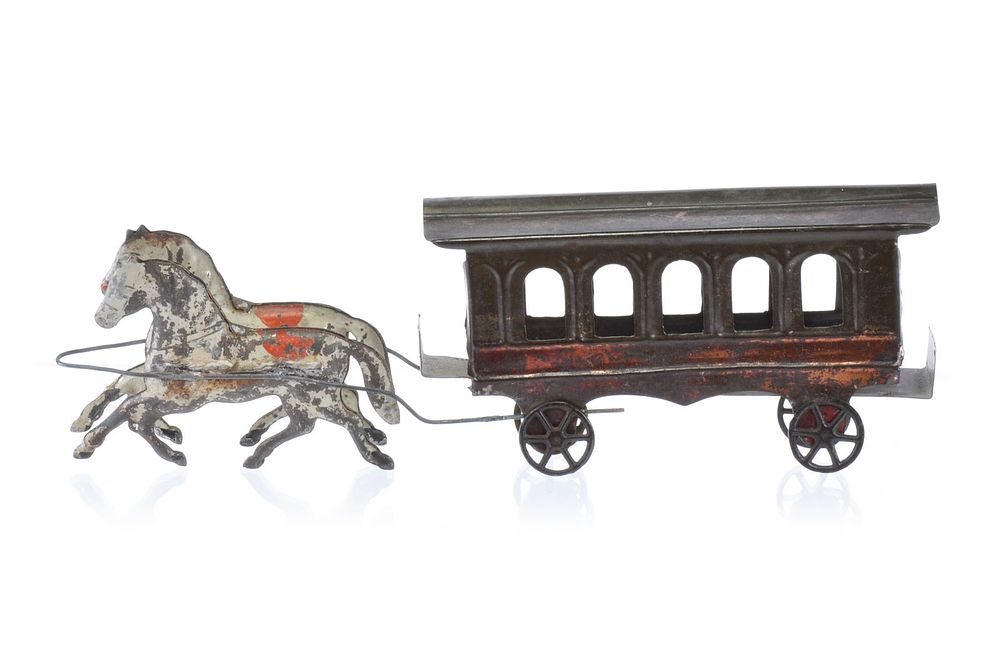 Lot 265: James Fallows ca. 1800 Tin Twin Horse Trolley