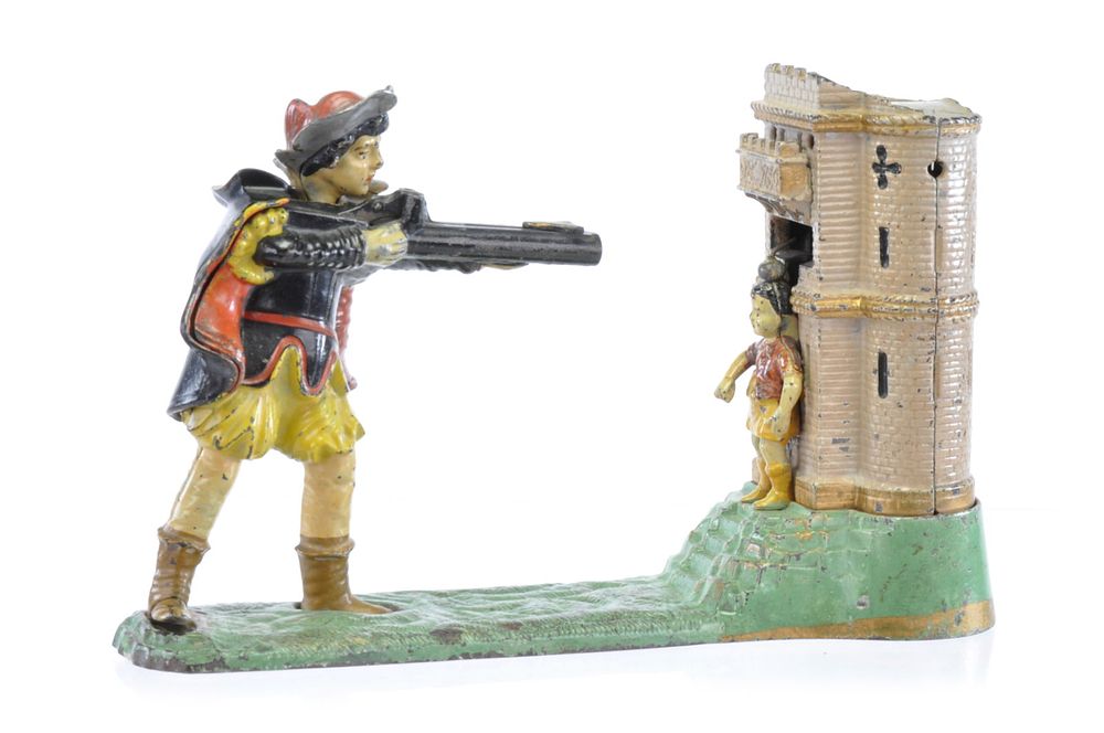 Lot 320: J.E. Stevens Co. Cast Iron No. 331 “William Tell" Mechanical Bank