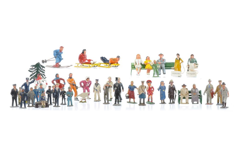 Lot 321: Grey Iron American/Happy Family Civilian Set of 48 Benches, Skiers, Sleds, Lincoln, Etc.