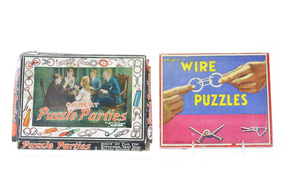 Lot 341B: Set of 2 Ca. 1920s Steel Ring Puzzle Games: Spear's Wire Puzzles & A.C. Gilbert Puzzle Party Boxed
