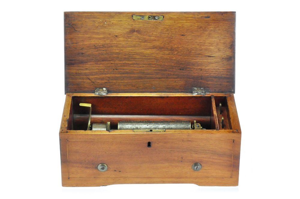 Lot 348: Swiss Inlaid Wood Music Box Cylinder Player