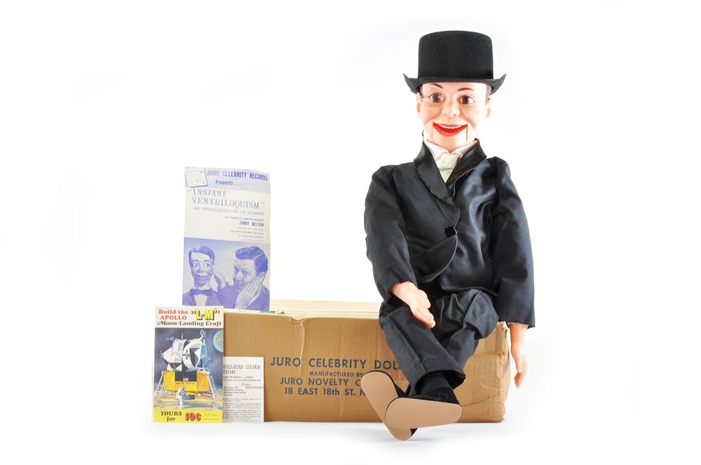 Lot 355: Juro Celebrity Doll Charlie McCarthy Ventriloquist Doll Boxed Complete Juro Novelty Co.