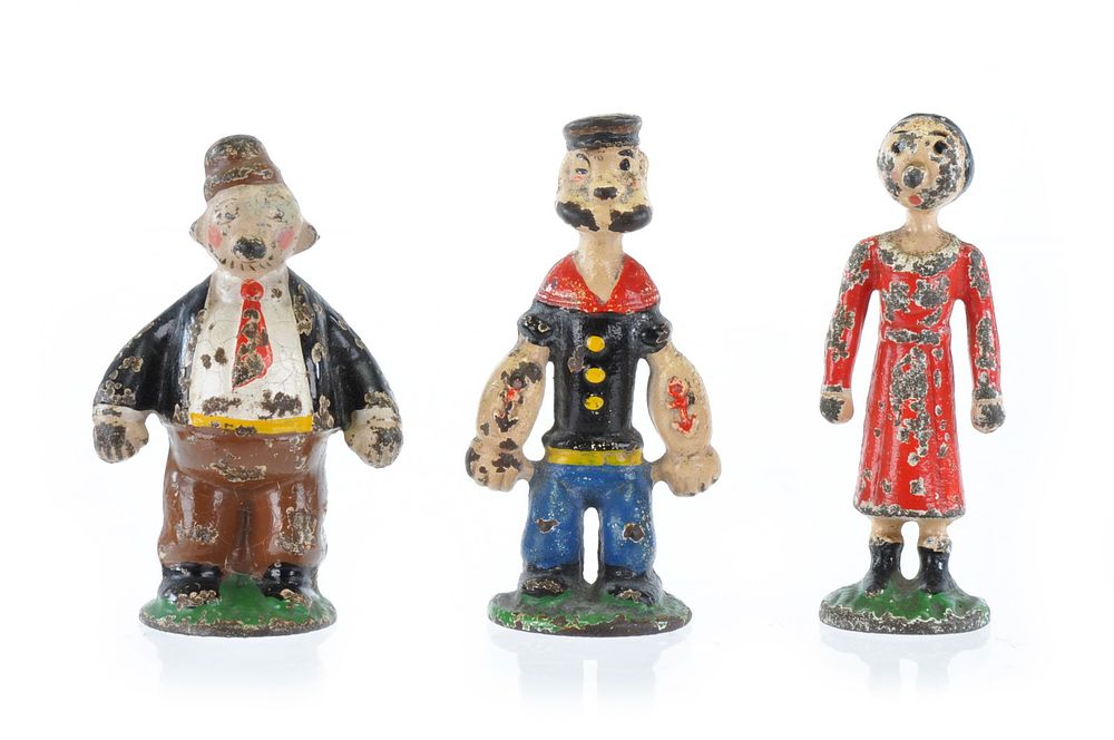 Lot 367: Popeye, Olive Oyl, Whimpey Cast Iron Set by Hubley