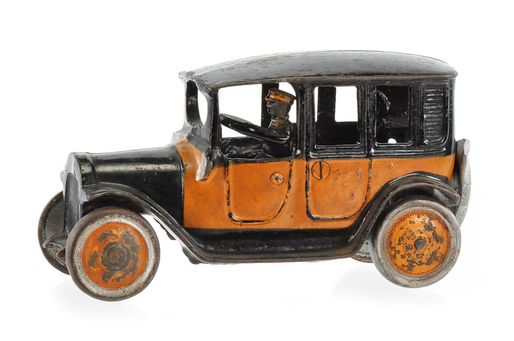 Lot 377: Rare Freidag Taxi in Orange and Black Cast Iron