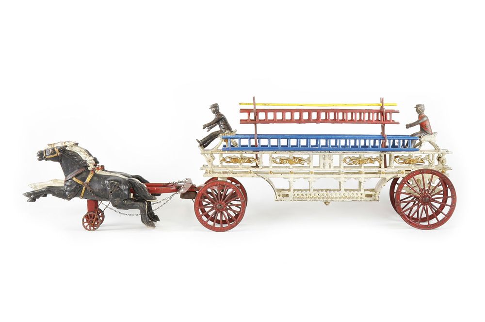 Lot 391: Massive Dent Fire Ladder Truck with Three Horses