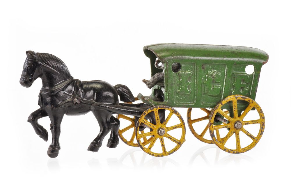 Lot 397: Hubley No. 643 Green Ice Wagon with Single Iron Horse