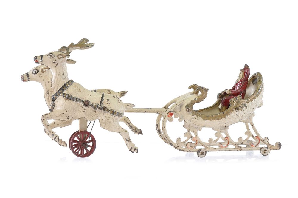 Lot 401: Spectacular Hubley No. 773 Two Reindeer Santa Sleigh in Cast Iron