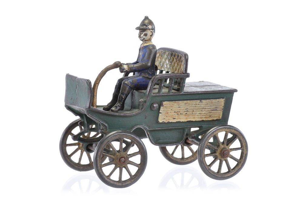 Lot 416C: Harris Horseless Carriage Cast Iron in Green with Driver