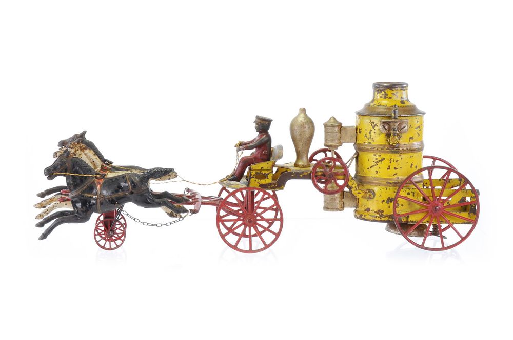 Lot 416F: Wilkins Yellow Cast Iron Fire Engine with Three Horses