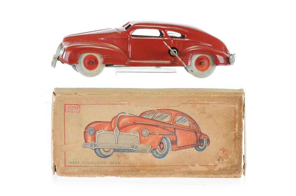 Lot 427: Beautiful Red Occupied Japan Tin Fastback Coupe Windup Boxed