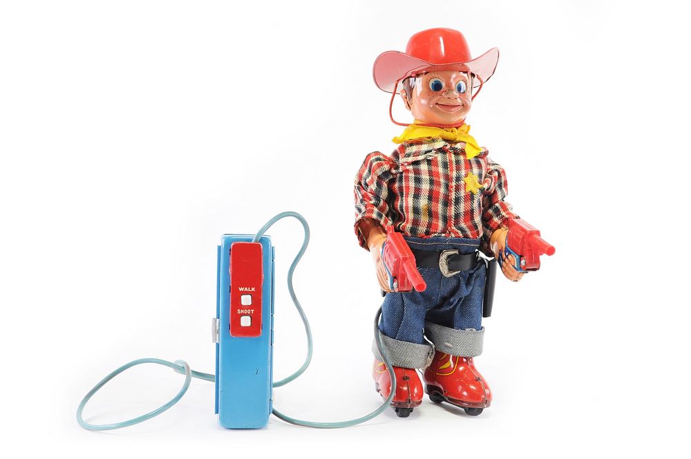 Lot 431: Yonezawa ca. 1950s Batt. Op. Remote Controlled "Marshall Wild Bill" for Parts/Repair