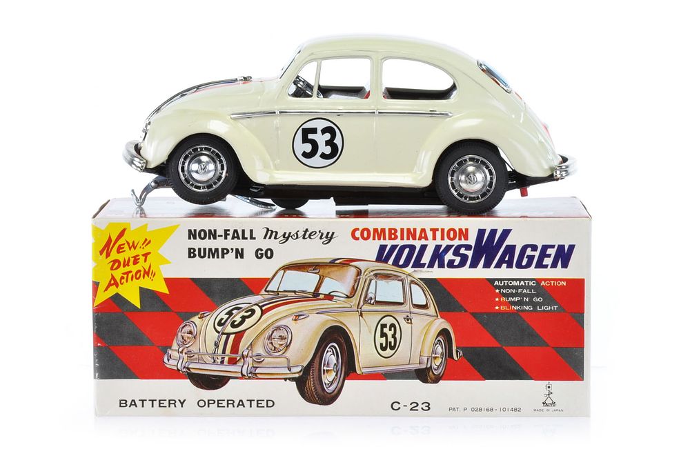 Lot 433: Herbie Style #53 VW Bump 'N Go Volkswagen Tin Car by Taiyo Japan