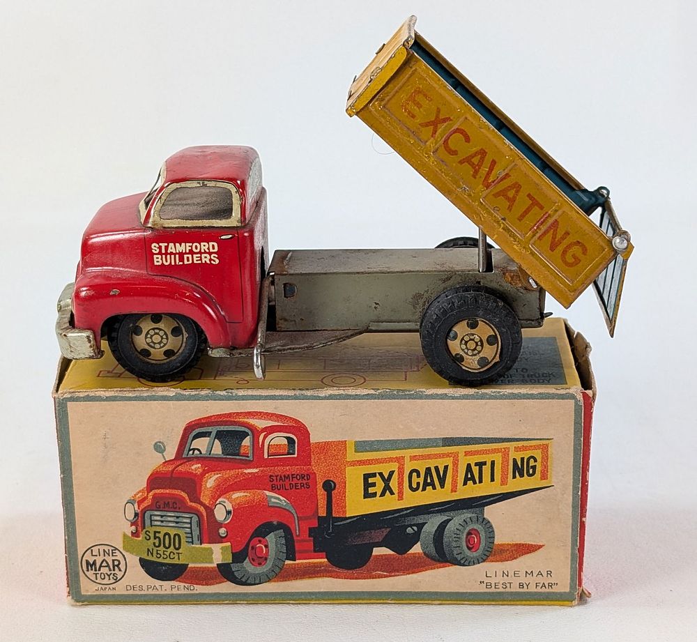 Lot 438A: 1950's Linemar GMC Stamford Builders Excavating Dump Truck w/Box
