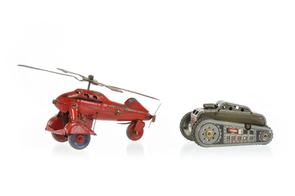 Lot 440: Rare Helicopter Plane and Japanese Tin Tank Lot of 2