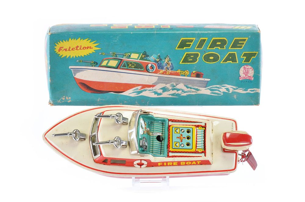 Lot 445: SSS Friction Fire Boat Boxed Tin, Japan