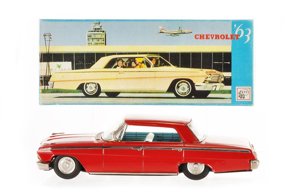 Lot 462: 1963 Chevrolet Tin Four Door in Red by ATC Japan Boxed