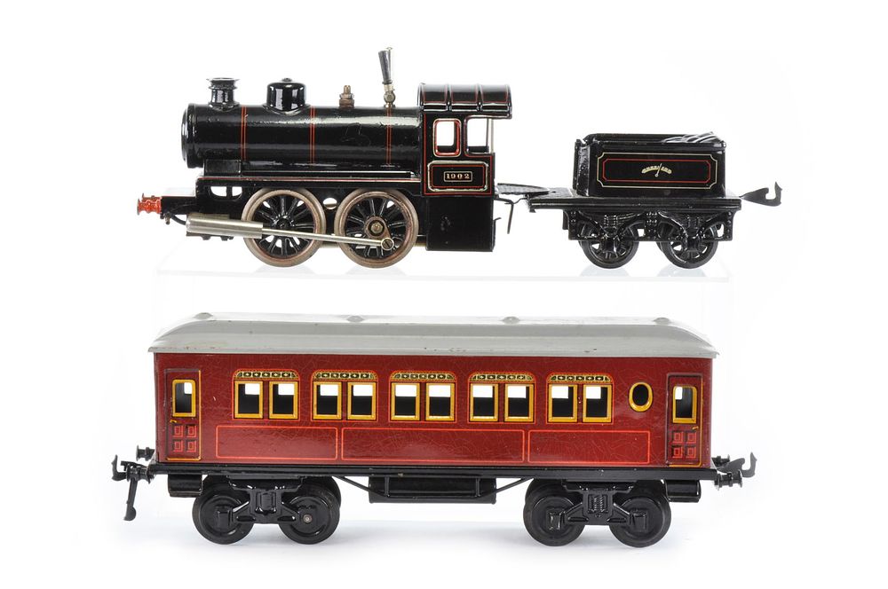Lot 503: Bing Livesteam 1902 Large Gauge Engine with Passenger Car