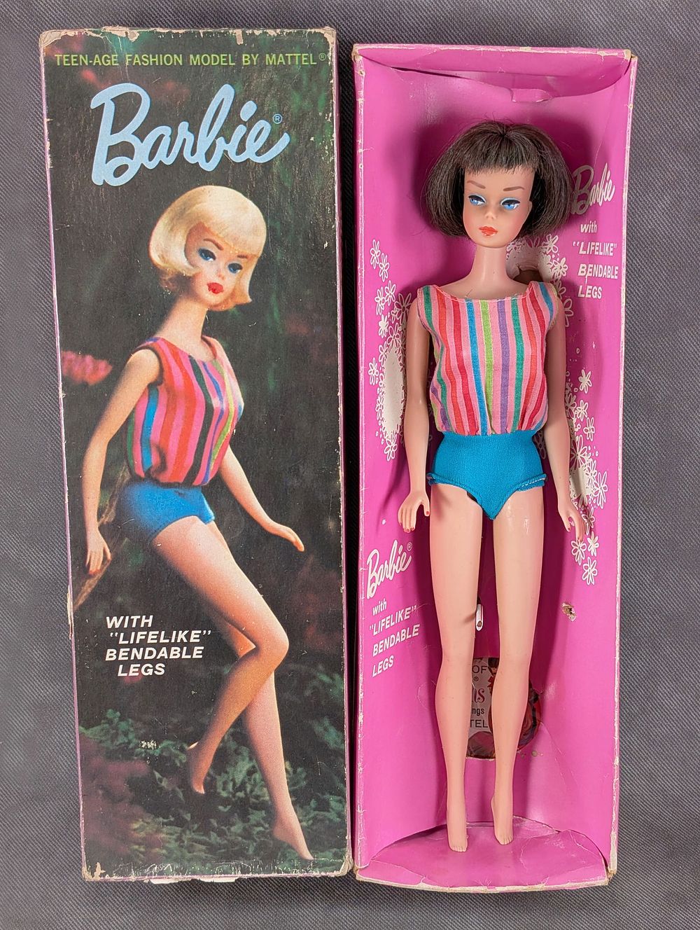 Lot 164: 1965 Barbie American Girl Brunette Low Color NMIB