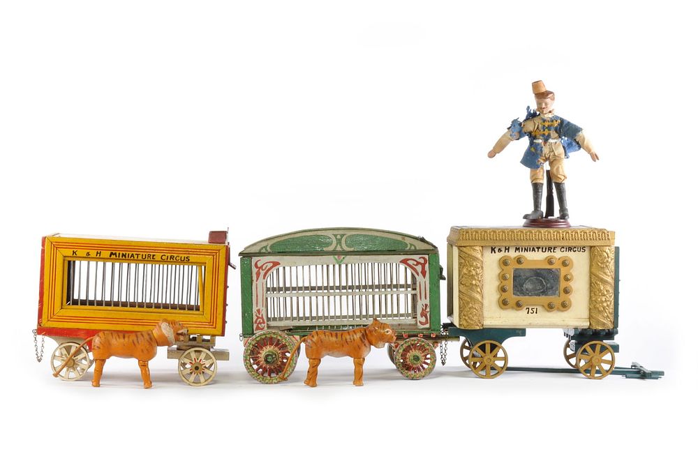 Lot 244: Handmade Lion Cages with Schoenhut Tigers and Tamer